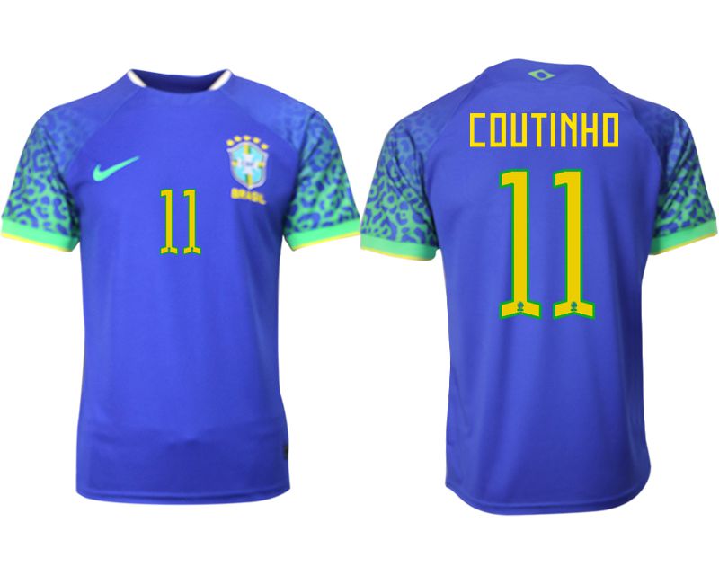 Men 2022 World Cup National Team Brazil away aaa version blue 11 Soccer Jersey